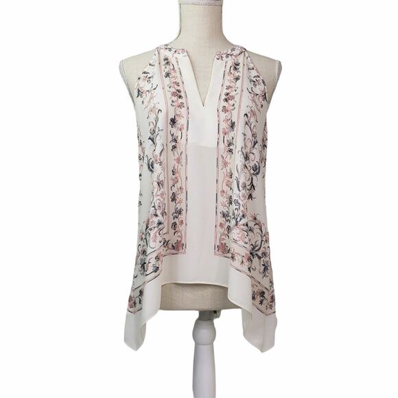 BCBGMAXAZRIA Handkerchief Hem Floral Blouse Runs Large - Picture 1 of 9
